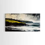 Ocean Cliffs, Misty Coastline, Stormy Sea, Canvas Print, Moody Seascape Art, Living Room Decor, Minimalist Wall Art, Nature Painting