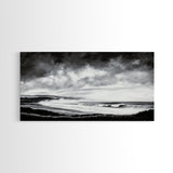 Black and White Beach, Moody Sky, Stormy Waves, Framed Canvas Print, Minimalist Wall Art, Modern Home Decor, Nautical Landscape