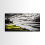 Stormy Beach, Coastal Horizon, Monochrome Landscape, Framed Canvas Print, Minimalist Art, Modern Living Room Decor, Dramatic Ocean Scene