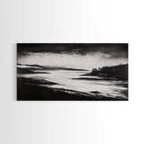 Serene Waters, Mountain Lake, Foggy Landscape, Canvas Print, Black and White Art, Minimalist Home Decor, Rustic Cabin Wall Art, Office Art