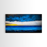 Ocean Waves, Deep Blue, Stormy Sky, Coastal Painting, Modern Seascape, Framed Canvas Print, Beach House Decor, Minimalist Wall Art