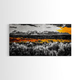 Mountain Range, Autumn Colors, Rustic Landscape, Moody Sky, Warm Tones, Framed Canvas Print, Cabin Wall Decor, Living Room Art