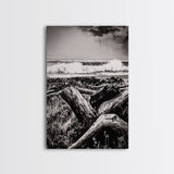 Ocean Waves, Stormy Sky, Framed Canvas Print, Coastal Wall Art, Black and White Seascape, Beach House Decor, Nautical Art, Modern Style
