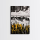 Ocean, Grass, Stormy Weather, Framed Canvas Print, Black and White Seascape, Modern Minimalist Art, Coastal Living, Neutral Wall Decor