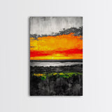Fiery Sunset Glow, Dramatic Sky Painting, Vibrant Landscape Art, Living Room Decor, Bold Color Wall Art, Framed Canvas Print