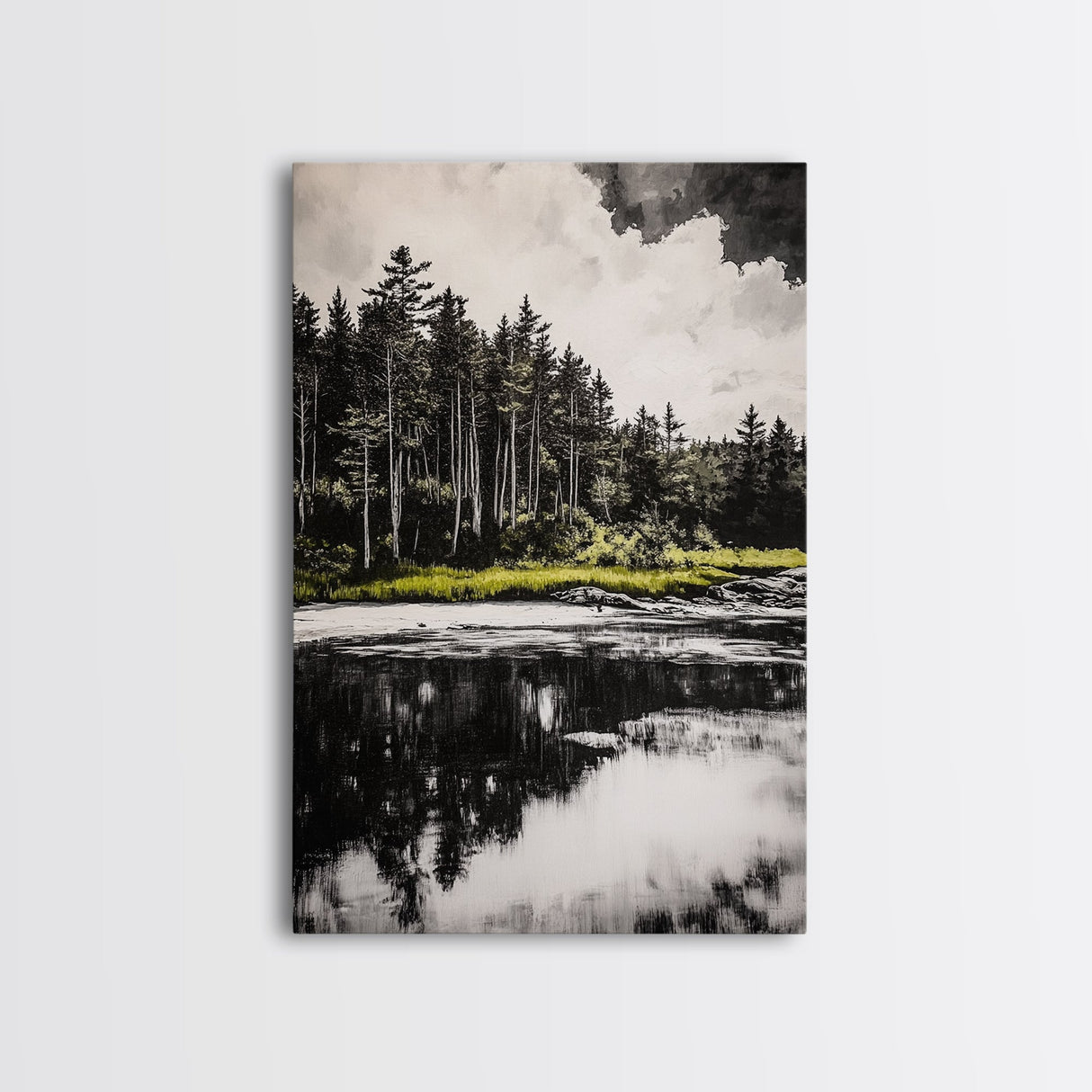 Coastal Serenity, Black and White Wall Art, Ocean Waves, Minimalist Landscape, Nautical Home Decor, Modern Art, Framed Canvas Print