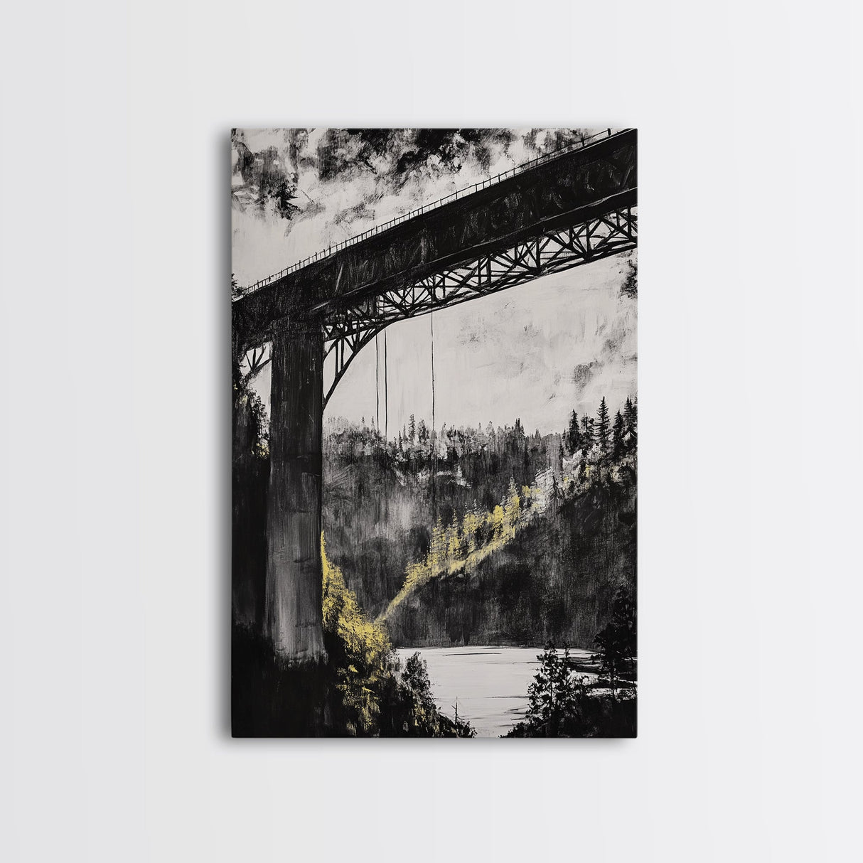 Steel Bridge, Industrial Wall Art, Black and White Landscape, Cityscape Art, Rustic Metal, Loft Style, Office Wall Art, Framed Canvas Print