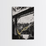 Steel Bridge, Industrial Wall Art, Black and White Landscape, Cityscape Art, Rustic Metal, Loft Style, Office Wall Art, Framed Canvas Print