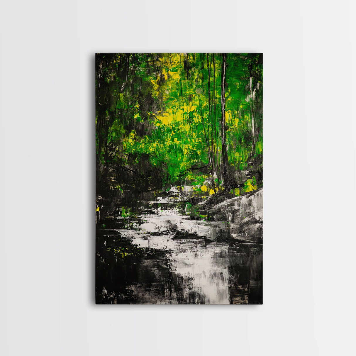 Woodland Stream, Nature Inspired, Green Forest, Serene Wall Art, Minimalist Landscape, Tranquil Home Decor, Large Wall Art, Canvas Print