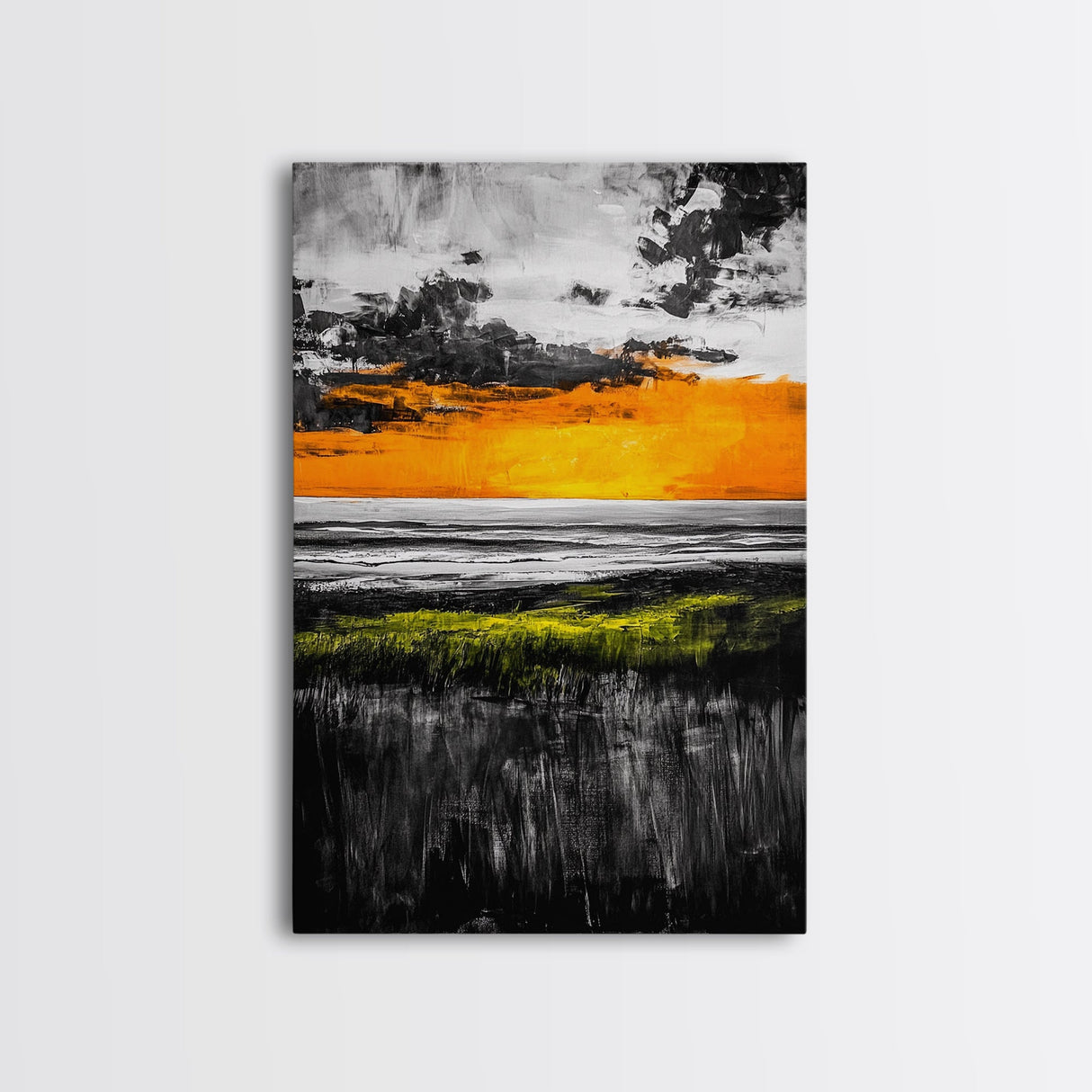 Sunset Glow, Orange Sky, Dramatic Landscape, Fall Wall Art, Framed Canvas Print, Nature Painting, Living Room Wall Art, Autumn Decor