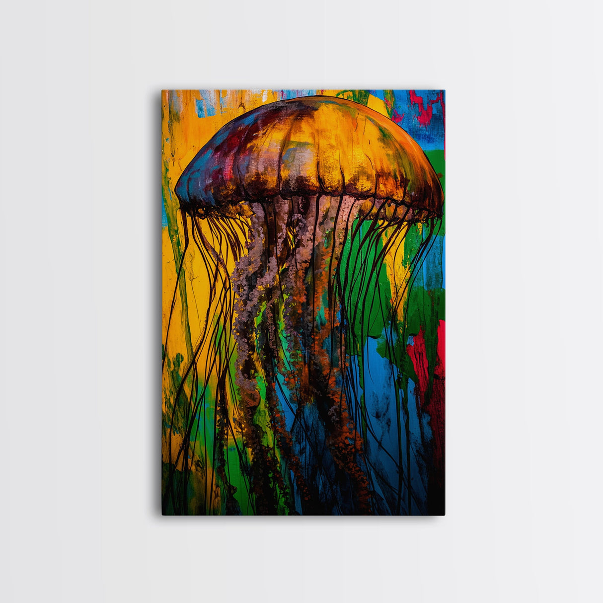 Jellyfish Abstract Art, Vibrant Ocean Painting, Colorful Marine Life Decor, Coastal Nautical Gift, Beach House Wall Art, Canvas Print
