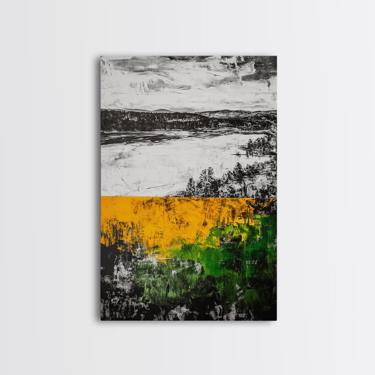 Modern Abstract Landscape, Unique Nature Scene, Rustic Farmhouse Wall Decor, Minimalist Home Gift, Framed Canvas Print