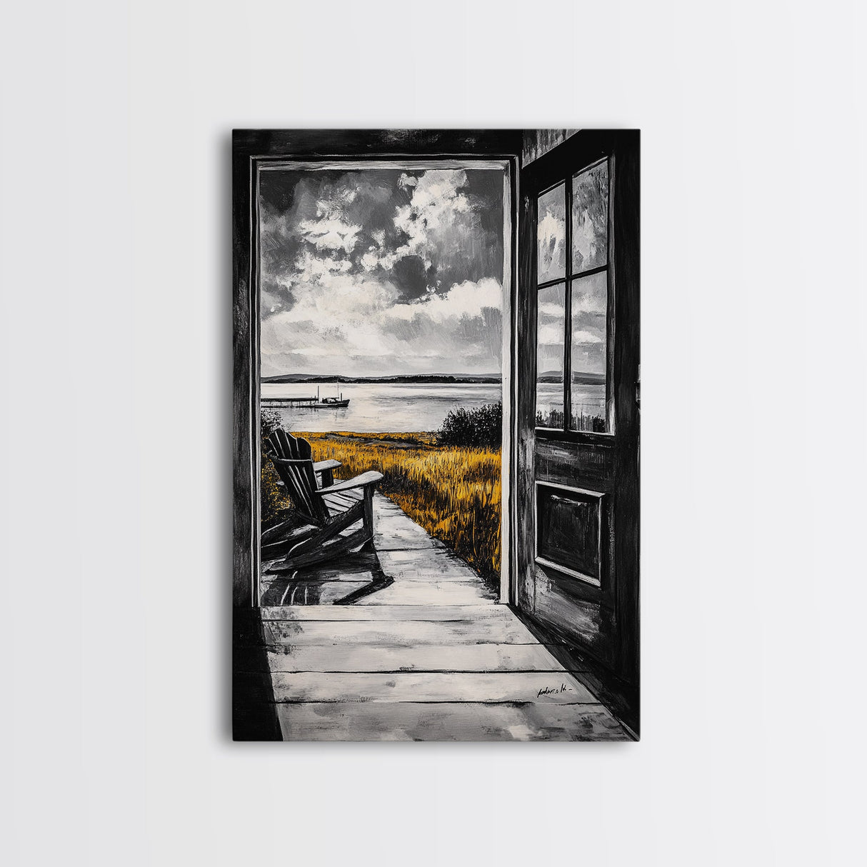Porch View, Relaxing Landscape, Rustic Home Art, Lake House Decor, Cabin Wall Art, Nature Lover Gift, Canvas Print, Cozy Atmosphere