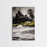 Forest Edge, Beach Shore, Dramatic Sky, Black and White Wall Art, Modern Minimalist Decor, Living Room Art, Canvas Print, Nature Inspired