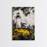 Lighthouse, Coastal Landscape, Nautical Home Art, Black and White Wall Art, Cape Cod Decor, Modern Rustic, Framed Canvas Print, Gift Idea