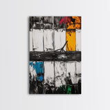 Urban Window, Abstract City Art, Modern Minimalist Wall Decor, Black and White Industrial, Rustic Texture, Canvas Print, Home Office