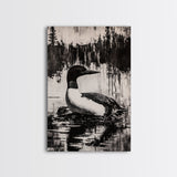 Loon, Lake Reflection, Nature Wall Art, Framed Canvas Print, Black and White Art, Minimalist Decor, Cabin Wall Art, Rustic Home