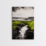 Marsh, Coastal Greenery, Landscape Wall Art, Framed Canvas Print, Nature Aesthetic, Living Room Decor, Serene Scenic View, Rustic Style