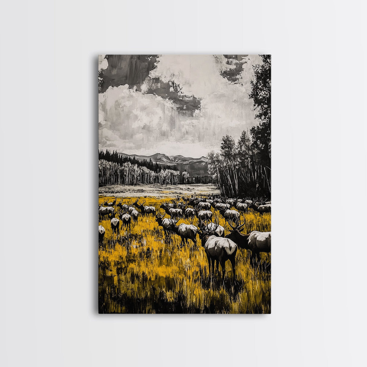 Elk Herd, Autumn Field, Wildlife Wall Art, Canvas Print, Rustic Home Decor, Cabin Aesthetic, Mountain Scene, Nature Photography