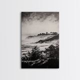 Misty Coast, Black White Art, Framed Canvas Print, Coastal Landscape, Foggy Ocean, Living Room Art, Nautical Decor, Monochrome Art