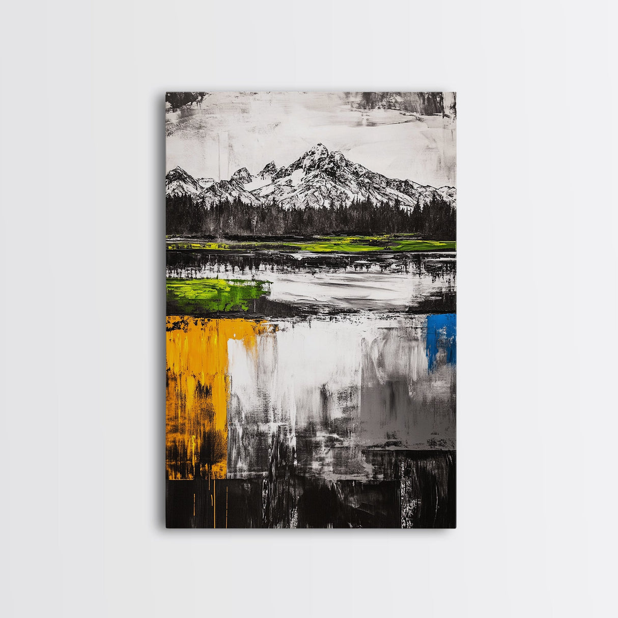 Abstract Landscape, Mountain Scene, Framed Canvas Print, Green Nature Art, Modern Decor, Minimalist Art, Living Room Wall Decor