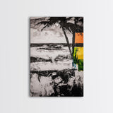 Palm Tree, Coastal Abstract, Beach Landscape, Framed Canvas Print, Tropical Wall Art, Black and White Painting, Modern Home Decor