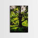 Majestic Tree, Forest Green, Nature Inspired, Framed Canvas Print, Botanical Wall Art, Office Wall Decor, Boho Landscape