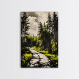 Forest Path, Nature Wall Art, Rustic Landscape, Cabin Decor, Outdoor Aesthetic, Greenery Painting, Framed Canvas Print