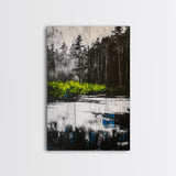 Misty Forest, Reflection, Tranquil Landscape, Framed Canvas Print, Nature Wall Art, Black and White Decor, Bedroom Art, Rustic Home