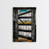 Barn Door View, Mountain Escape, Rustic Scene, Framed Canvas Print, Western Wall Art, Cabin Decor, Farmhouse Style, Country Living