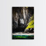 Mountain River, Nature Landscape Art, Moody Scenic Painting, Rustic Home Wall Art, Black and White Aesthetic, Framed Canvas Print