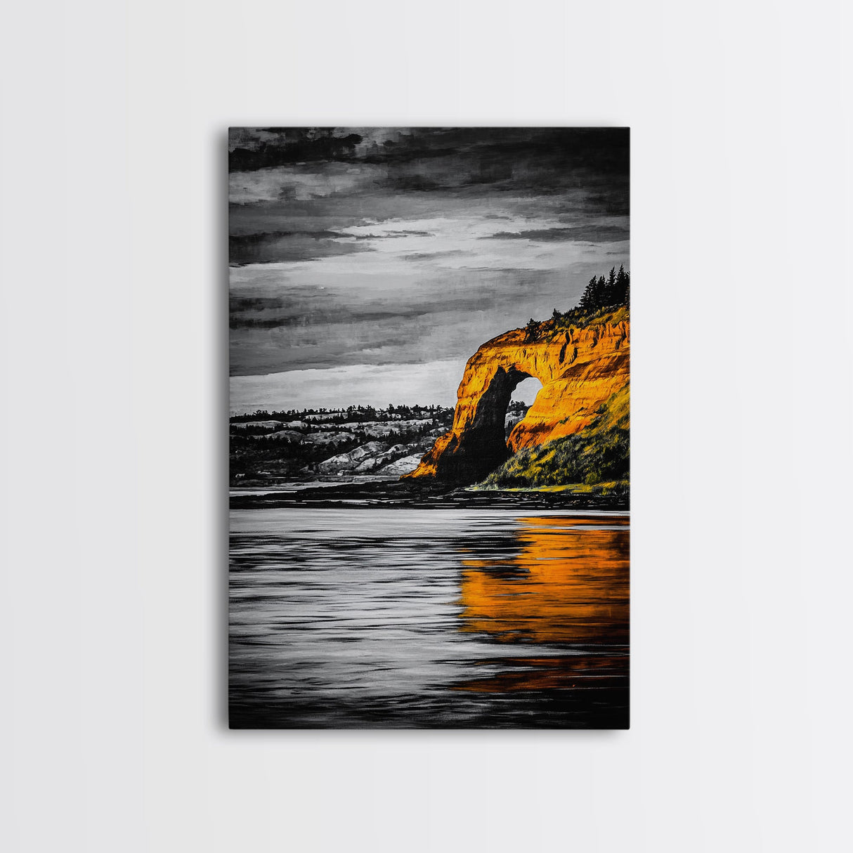 Coastal Arch, Ocean Canvas Print, Seascape Wall Art, Nautical Home Decor, Living Room Artwork, Black and White Landscape