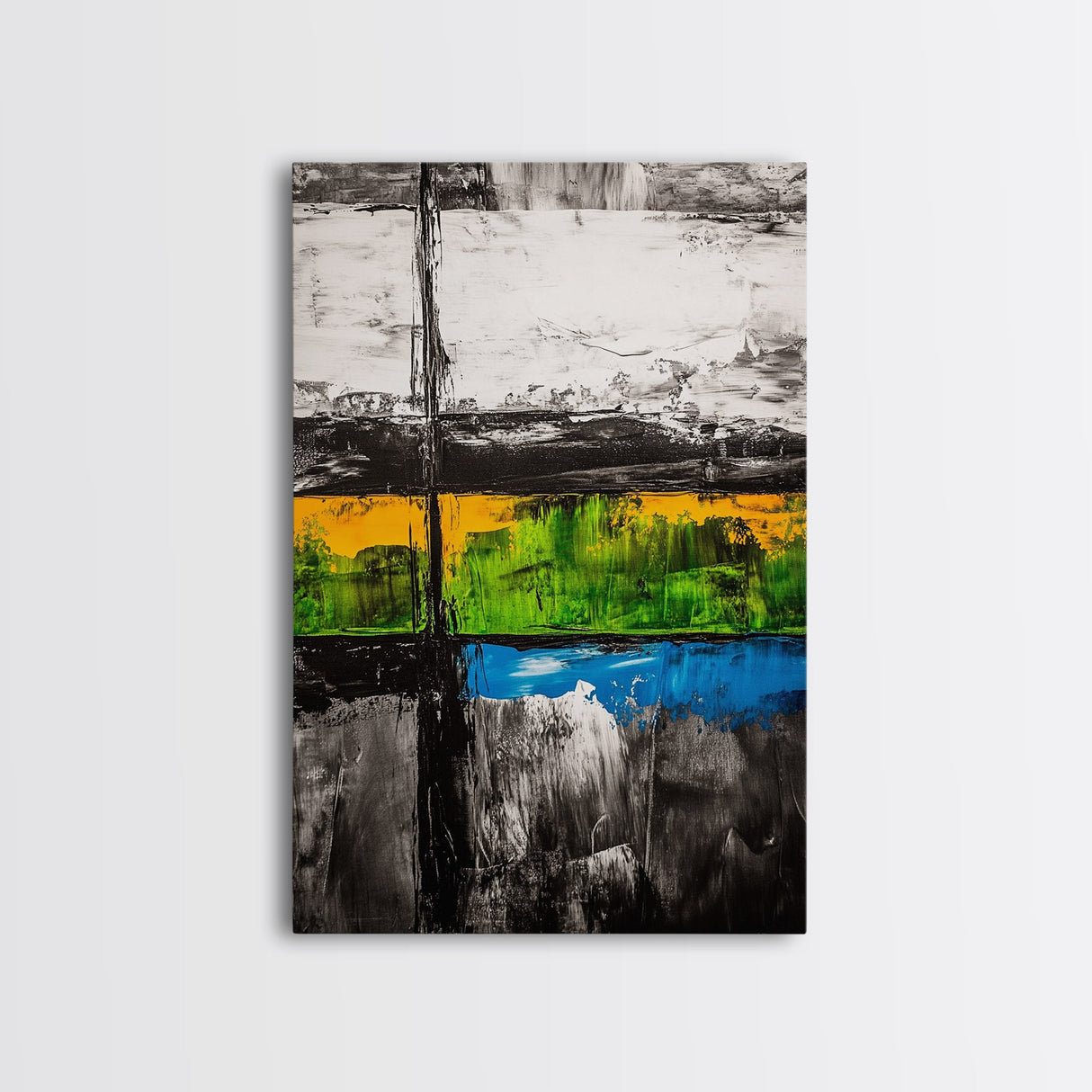 Geometric Landscape, Textured Canvas Print, Bold Wall Art, Modern Home Decor, Minimalist Artwork, Yellow Green Blue Painting