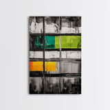 Modern Window Abstract, Black and White with Green and Yellow, Geometric Wall Art, Contemporary Interior Design, Framed Canvas Print