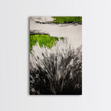Wild Grass, Black and White with Green Accents, Abstract Nature Painting, Framed Canvas Print, Rustic Farmhouse or Living Room Decor