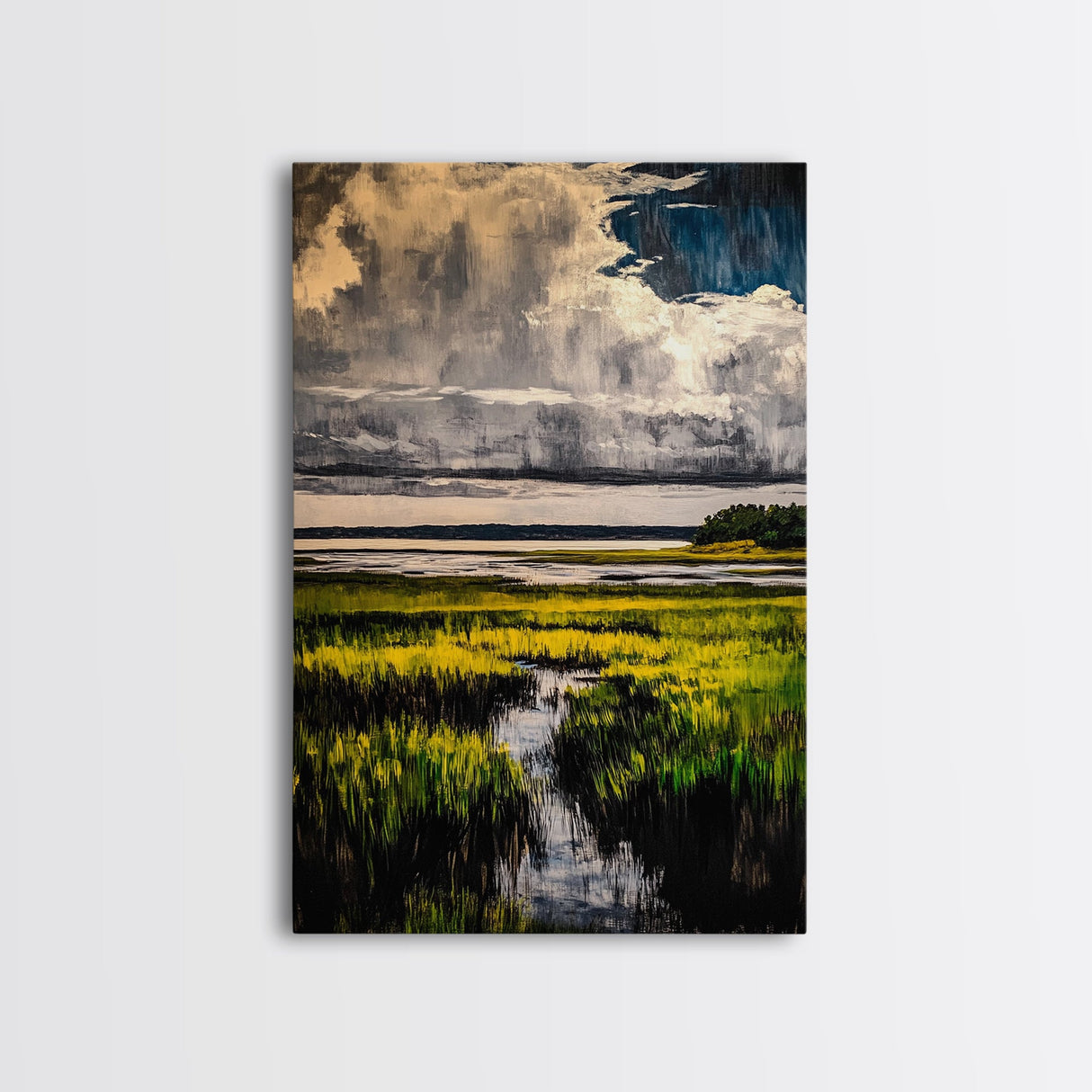 Stormy Marsh, Moody Landscape Art, Coastal Nature Scene, Modern Rustic Decor, Fall Home Wall Art, Framed Canvas Print, Office Artwork