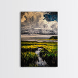 Stormy Marsh, Moody Landscape Art, Coastal Nature Scene, Modern Rustic Decor, Fall Home Wall Art, Framed Canvas Print, Office Artwork