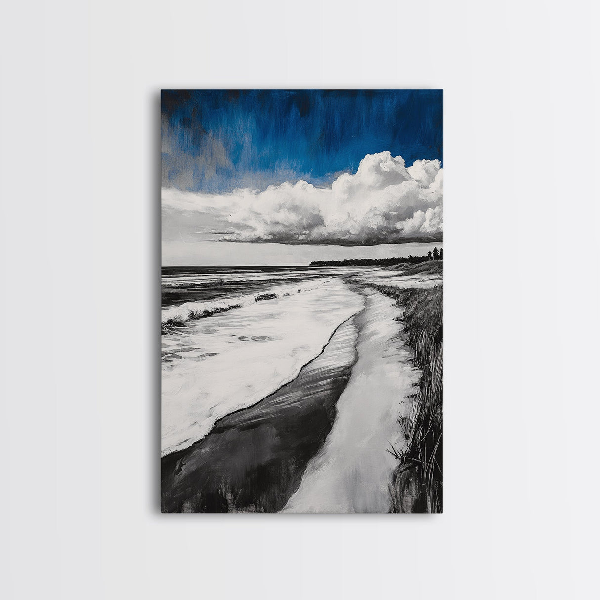 Sandy Path, Tranquil Beach Wall Art, Minimalist Coastal Home Decor, Nature Landscape Print, Ocean Retreat, Framed Canvas Print