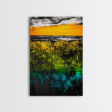 Vibrant Sunset, Golden Horizon, Abstract Landscape, Fall Wall Decor, Textured Nature Art, Framed Canvas Print, Modern Home Art