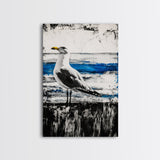 Seagull Painting, Coastal Bird Art, Ocean Wall Decor, Nautical Home Art, Blue and White Theme, Framed Canvas Print, Beach House Decor