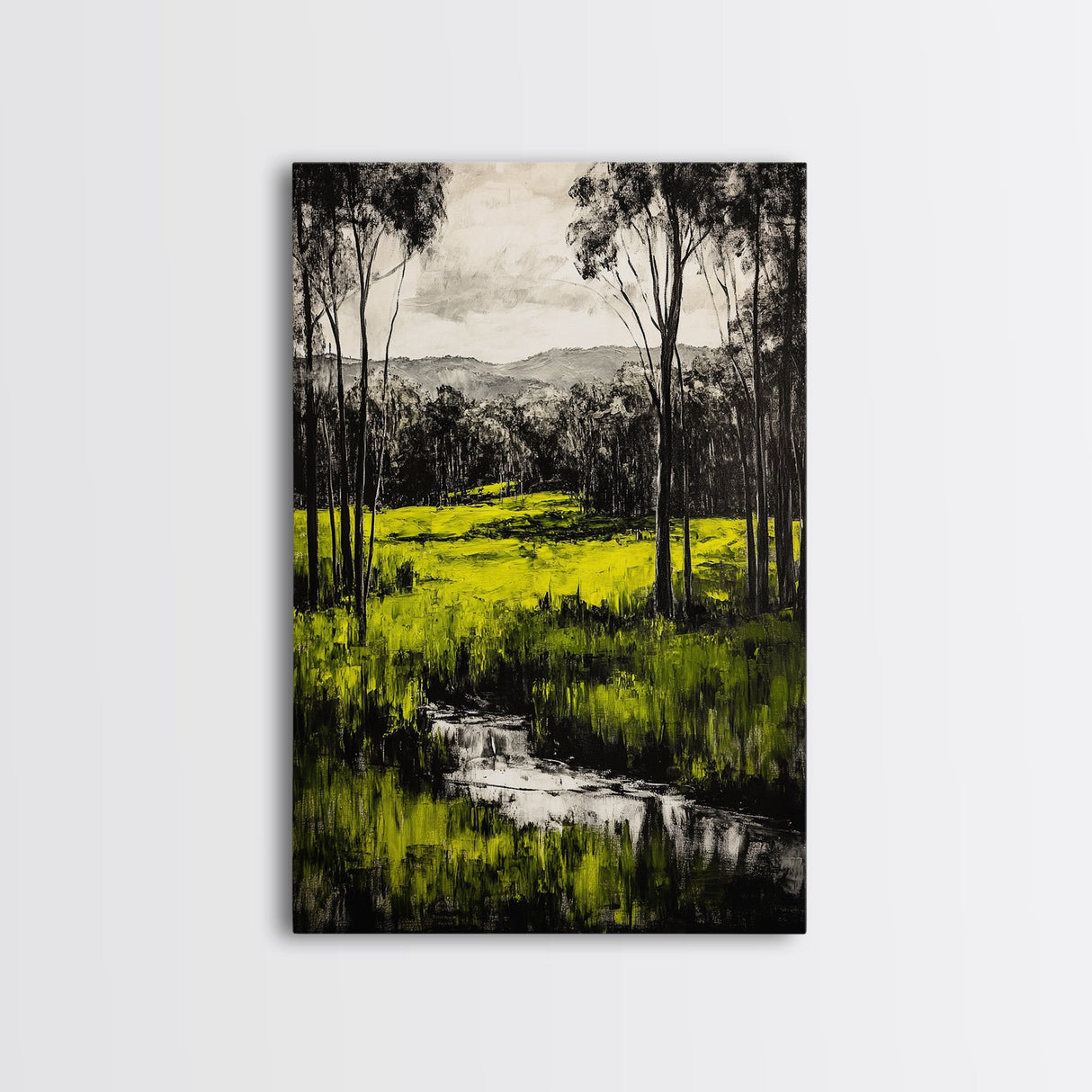 Green Meadow, Forest, Landscape Art, Nature Print, Framed Canvas Print, Bedroom Wall Art, Rustic Home Decor, Boho Aesthetic