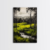 Green Meadow, Forest, Landscape Art, Nature Print, Framed Canvas Print, Bedroom Wall Art, Rustic Home Decor, Boho Aesthetic