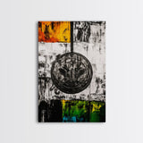 Military Emblem, Abstract, Grunge Art, Symbolic Print, Framed Canvas Print, Office Wall Decor, Patriotic Art, Industrial Style