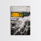 Ocean Waves, Coastal Abstract, White Black Art, Framed Canvas Print, Living Room Decor, Beach House Art, Minimalist Seascape