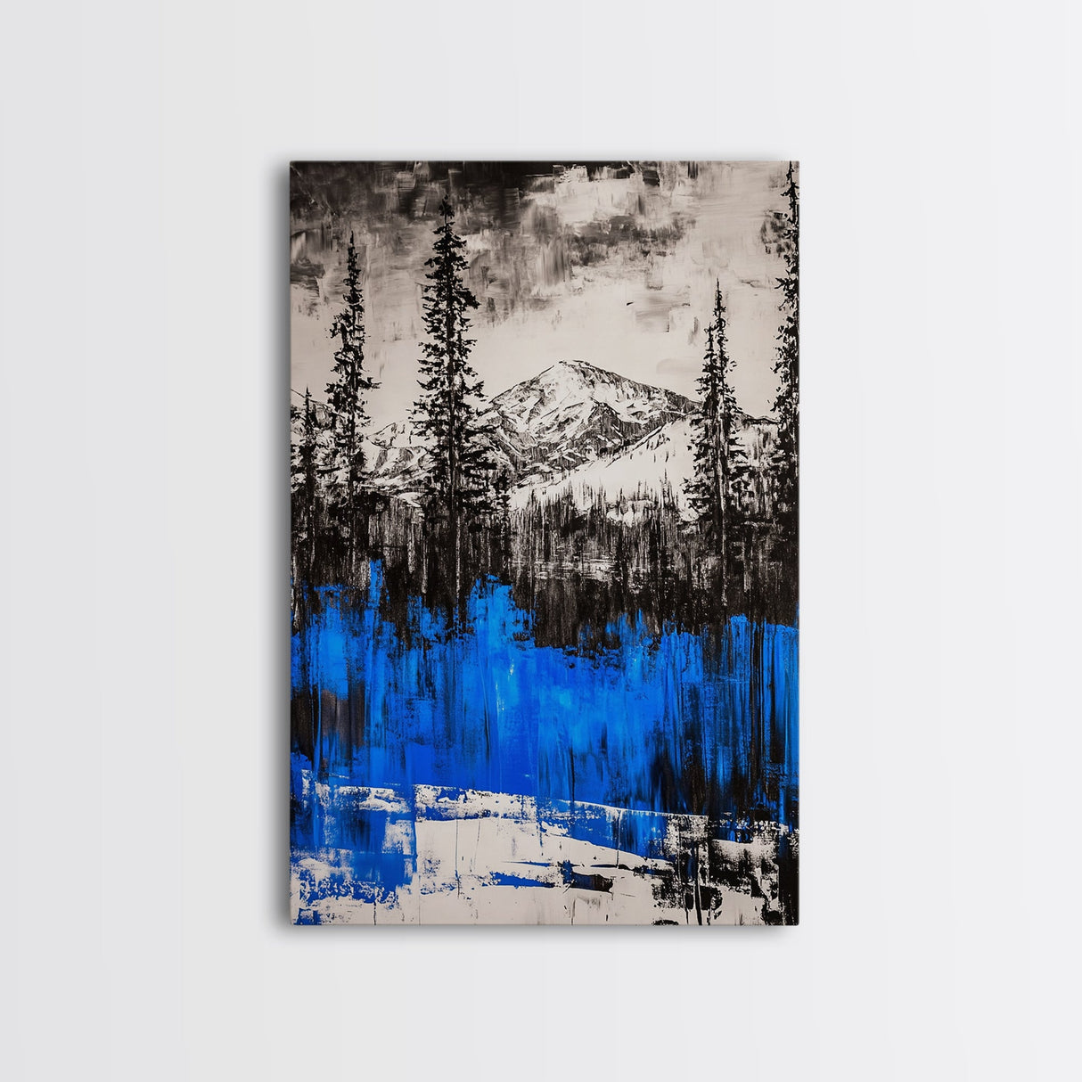 Mountain Wilderness, Winter Landscape, Blue Trees, Framed Canvas Print, Cabin Wall Art, Outdoor Lover Gift, Serene Nature Art
