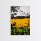 Golden Fields, Mountain Wall Art, Abstract Landscape, Bold Yellow, Rustic Decor, Autumn Artwork, Modern Painting, Framed Canvas Print
