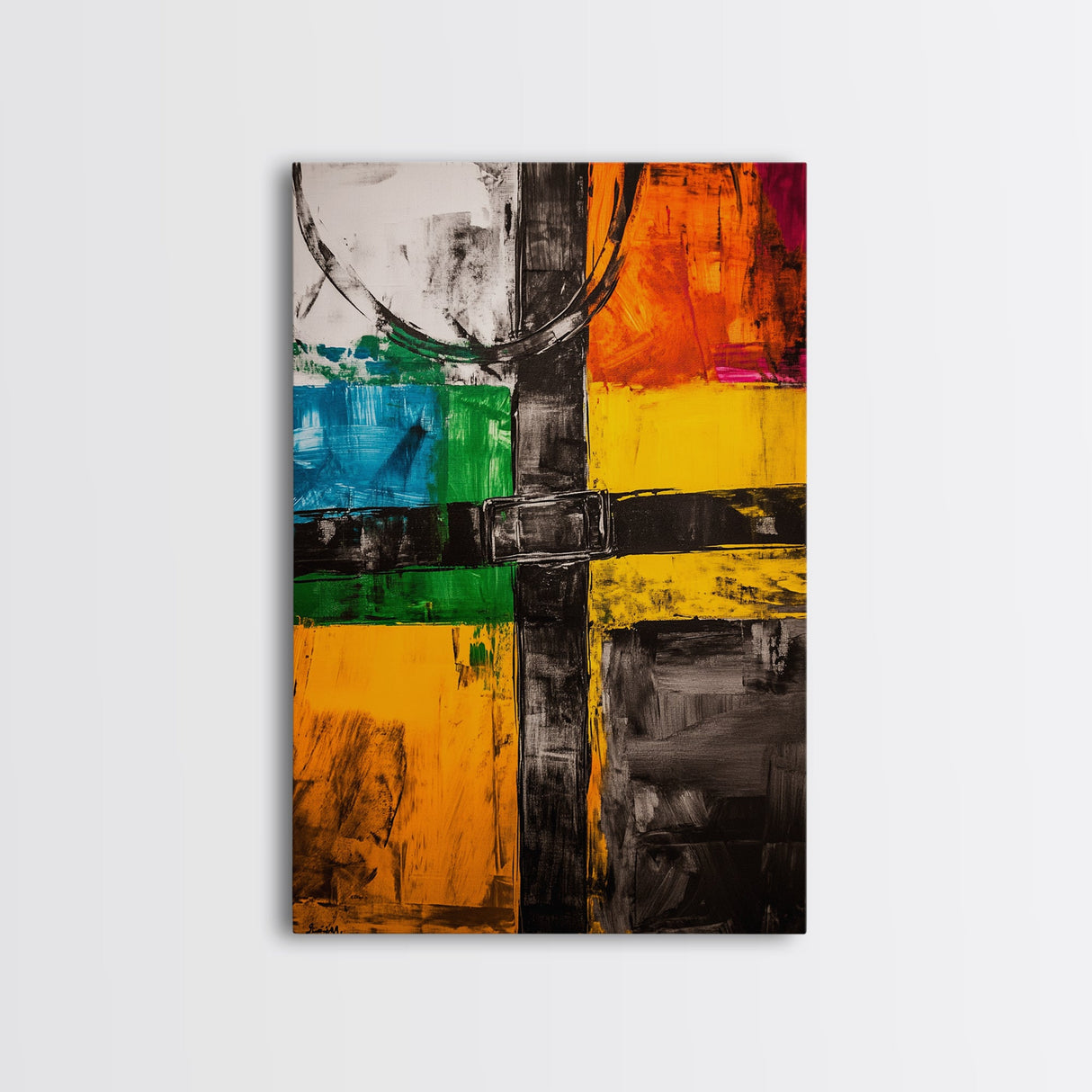 Industrial Abstract, Geometric Art, Bold Black and Yellow, Modern Wall Decor, Office Art, Contemporary Painting, Framed Canvas Print