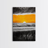 Fiery Sunset, Dramatic Sky, Ocean Scene, Framed Canvas Print, Fall Wall Art, Large Beach Painting, Contemporary Art, Sunset Horizon