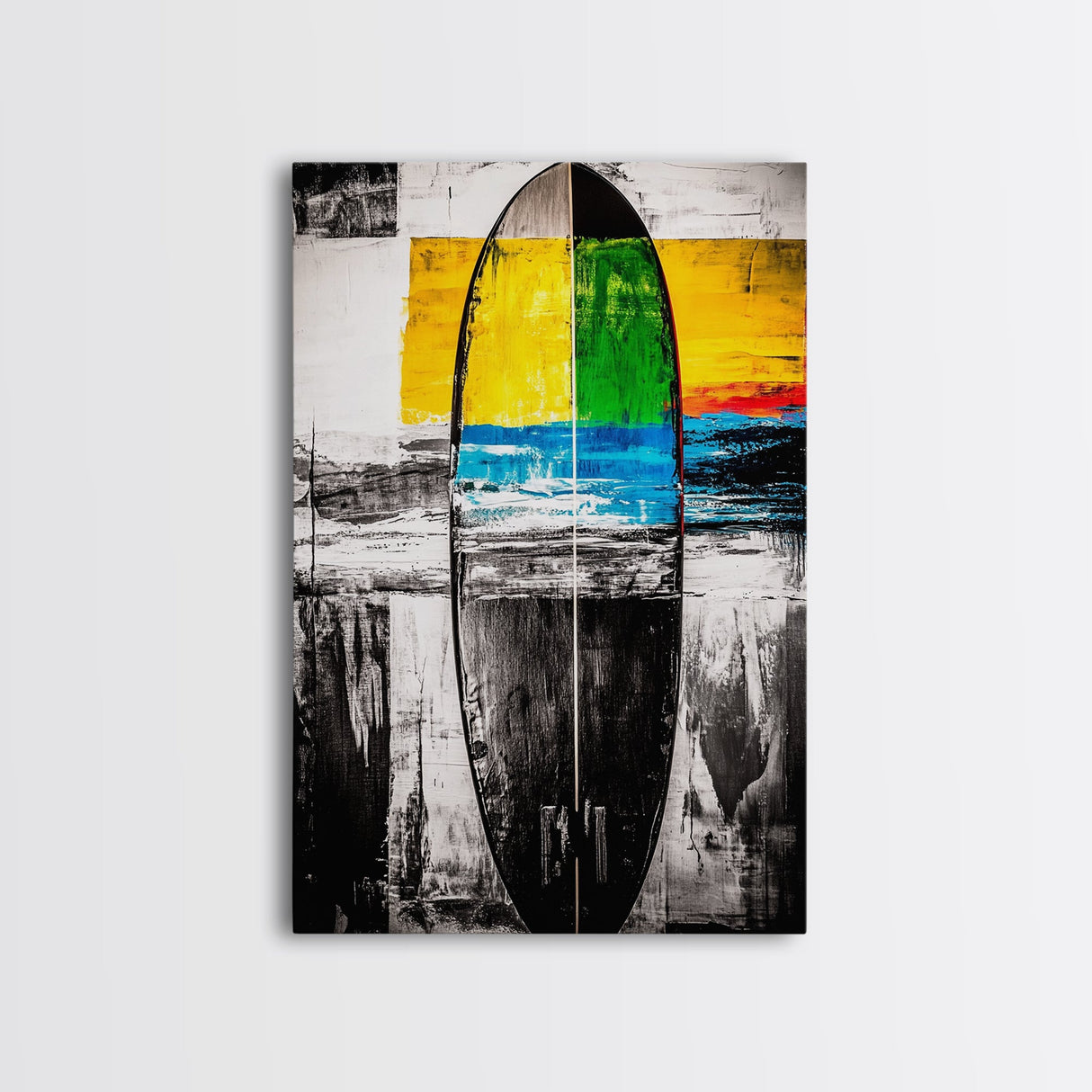 Abstract Surfboard, Colorful Beach Art, Modern Coastal Decor, Surfer Gift, Framed Canvas Print, Boho Wall Art, Bedroom Wall Art