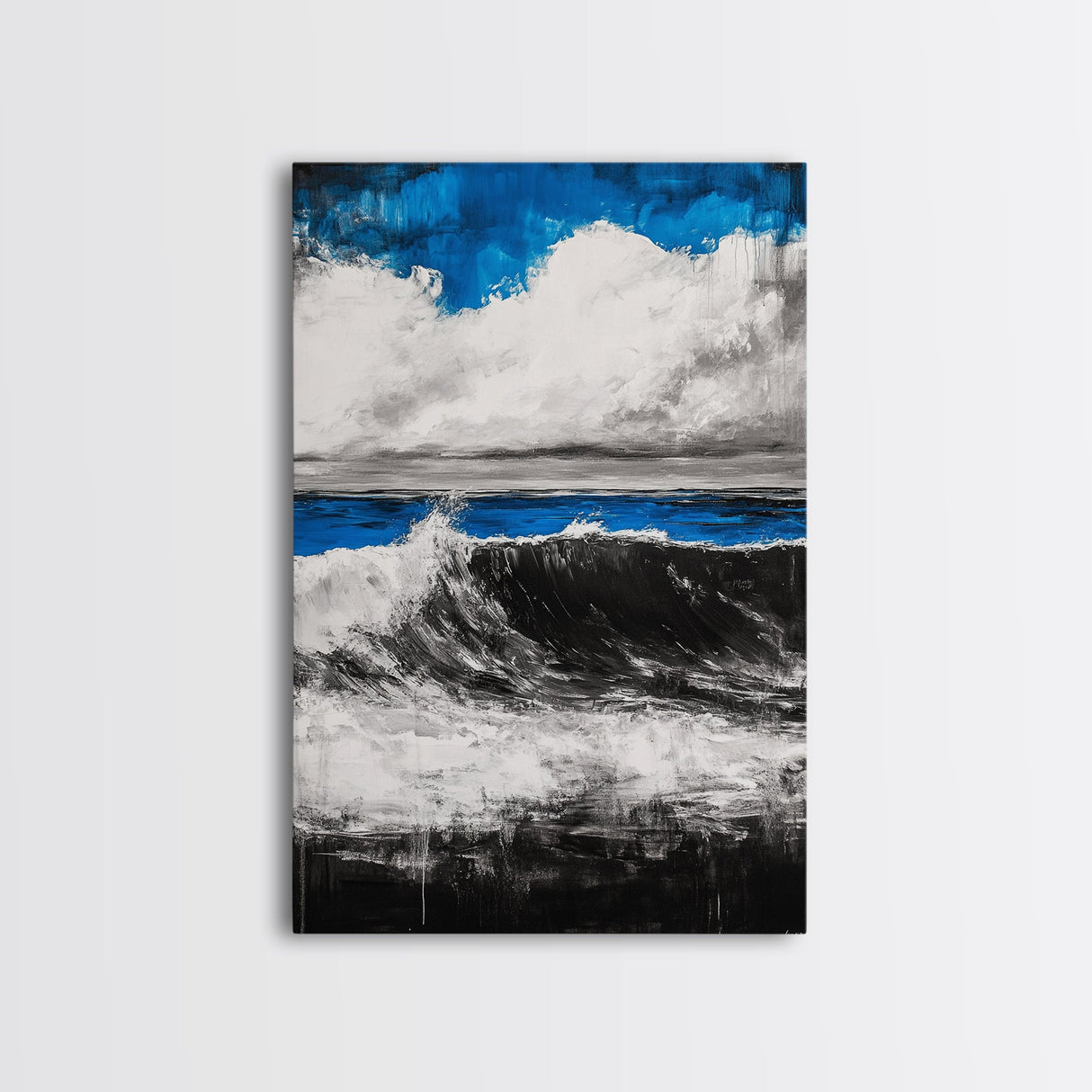 Ocean Wave Painting, Blue Seascape, Modern Coastal Art, Surfing Gift, Large Canvas Print, Beach House Decor, Living Room Wall Art